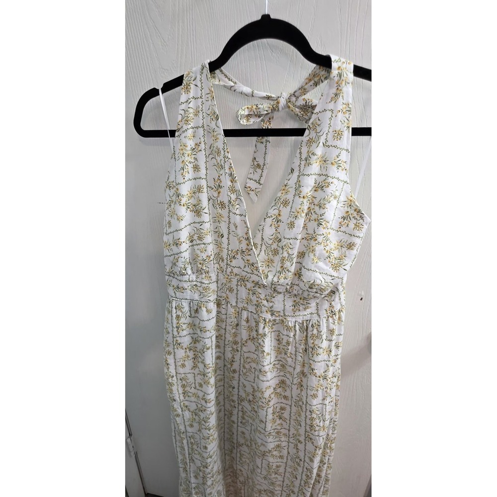 joie maxi halter dress yellow floral cream background ruffle hem linen 14 NWT